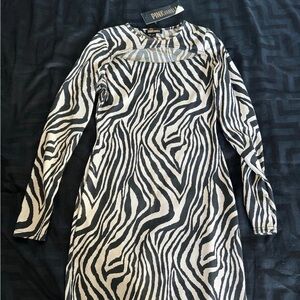 PinkVanilla Monochrome Zebra Long Sleeve Dress